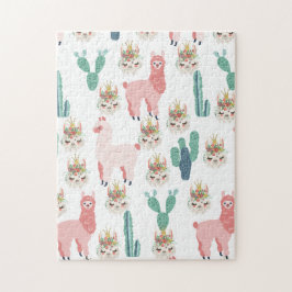 Cute Roze Lama's en Groene Cactus Legpuzzel