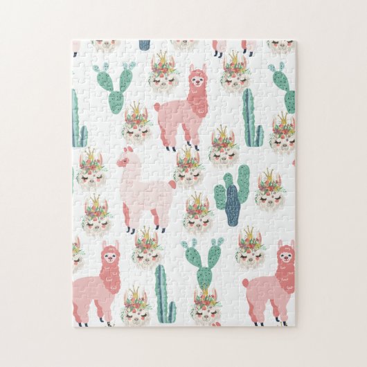 Cute Roze Lama's en Groene Cactus Legpuzzel (Verticaal)