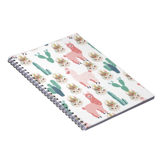 Cute Roze Lama's en Groene Cactus Notitieboek (Rechterzijde)