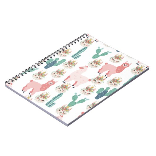 Cute Roze Lama's en Groene Cactus Notitieboek (Linkerzijde)
