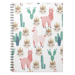 Cute Roze Lama's en Groene Cactus Notitieboek