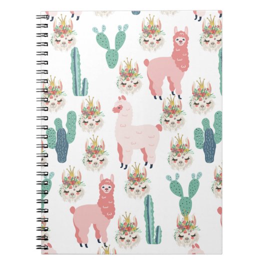 Cute Roze Lama's en Groene Cactus Notitieboek (Voorkant)