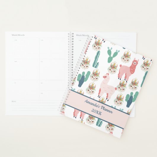 Cute Roze Lama's en Groene Cactus Planner (Display)