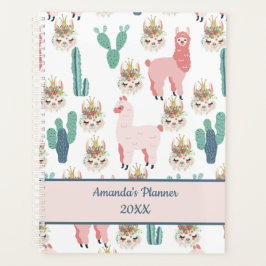 Cute Roze Lama's en Groene Cactus Planner