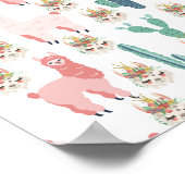 Cute Roze Lama's en Groene Cactus Poster (Hoek)