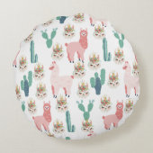 Cute Roze Lama's en Groene Cactus Rond Kussen (Achterkant)
