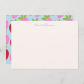 Cute roze Light Blue Strawberry Fruit Custom Name Notitiekaartje (Voorkant / Achterkant)