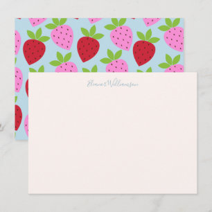 Cute roze Light Blue Strawberry Fruit Custom Name Notitiekaartje