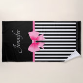 Cute roze lint zwart-wit gestreept strandlaken (Voorkant)