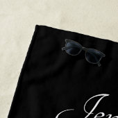 Cute roze lint zwart-wit gestreept strandlaken (In situ)