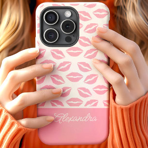 Cute Roze Lippenstift Kusjes Script Naam iPhone 15 Case