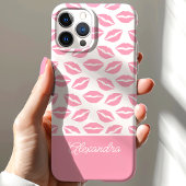 Cute Roze Lippenstift Kusjes Script Naam iPhone 15 Case