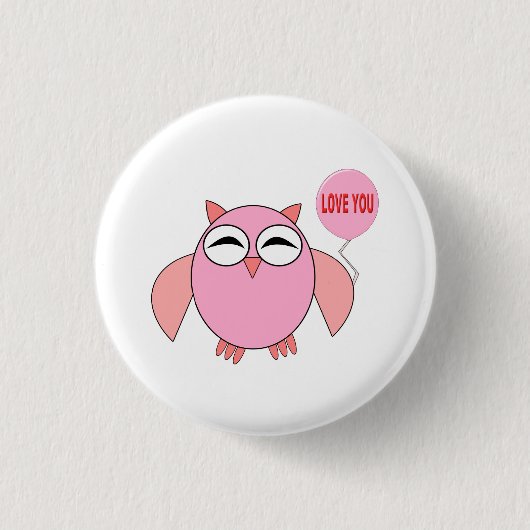 Cute roze Love You Owl Button (Voorkant)