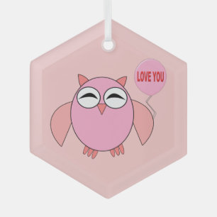 Cute Roze Love You Uil Glas Ornament