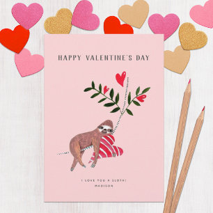 Cute Roze Luiaard Valentijnskaart Feestdagen Kaart
