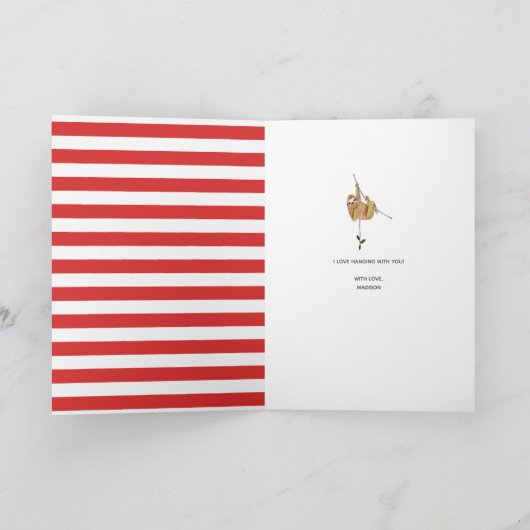 Cute Roze Luiaard Valentijnskaart Feestdagen Kaart (Binnen)