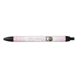 Cute roze luipaard zwarte inkt pen