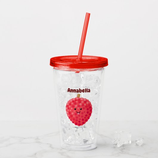 Cute roze lychee cartoon afbeelding acryl drinkbeker (Achterkant ijs)