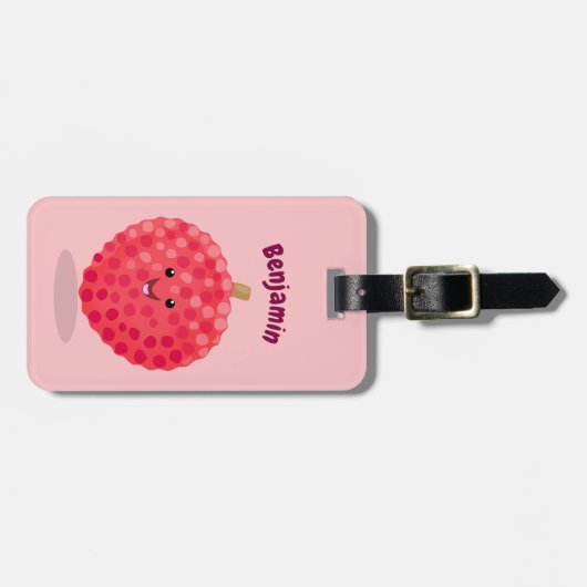 Cute roze lychee cartoon afbeelding bagagelabel (Voorkant horizontaal)