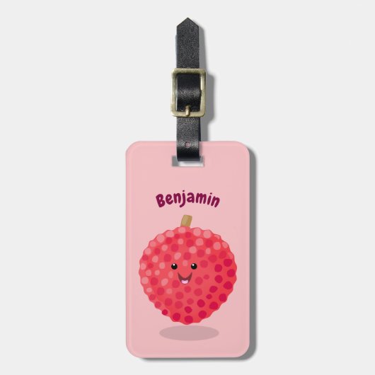 Cute roze lychee cartoon afbeelding bagagelabel (Voorkant verticaal)