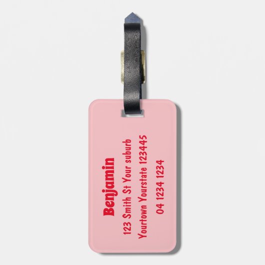 Cute roze lychee cartoon afbeelding bagagelabel (Achterkant verticaal)