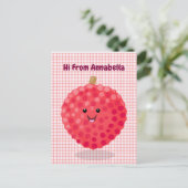 Cute roze lychee cartoon afbeelding briefkaart (Staand voorkant)