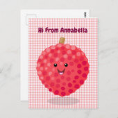 Cute roze lychee cartoon afbeelding briefkaart (Voorkant / Achterkant)