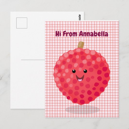 Cute roze lychee cartoon afbeelding briefkaart (Voorkant / Achterkant)