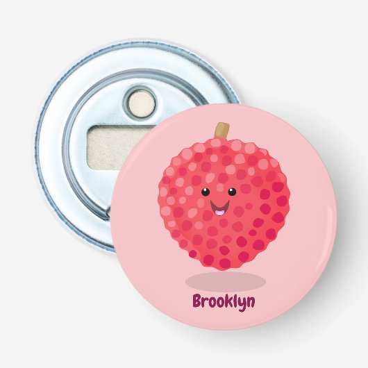 Cute roze lychee cartoon afbeelding button flesopener (Voorkant)