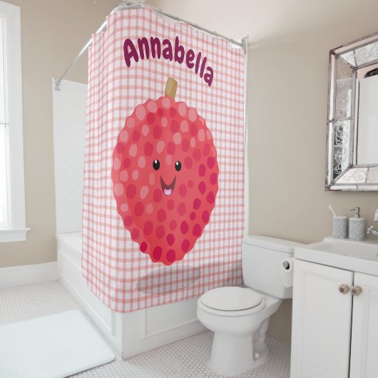 Cute roze lychee cartoon afbeelding douchegordijn (In situ)