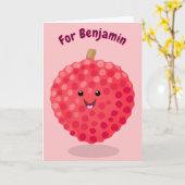 Cute roze lychee cartoon afbeelding kaart (Gele Bloem)