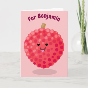 Cute roze lychee cartoon afbeelding kaart