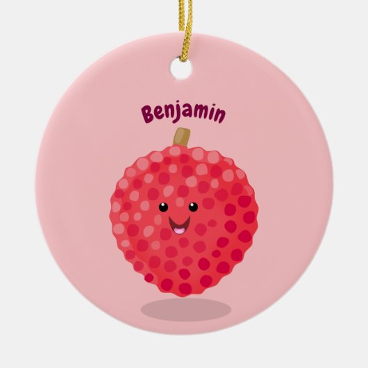 Cute roze lychee cartoon afbeelding keramisch ornament (Voorkant)