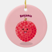Cute roze lychee cartoon afbeelding keramisch ornament (Achterkant)