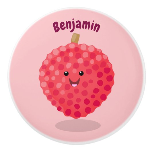 Cute roze lychee cartoon afbeelding keramische knop (Voorkant)