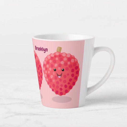 Cute roze lychee cartoon afbeelding latte mok (Rechts)