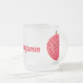 Cute roze lychee cartoon afbeelding matglas koffiemok (Voorkant rechts)