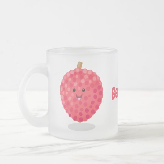 Cute roze lychee cartoon afbeelding matglas koffiemok (Links)