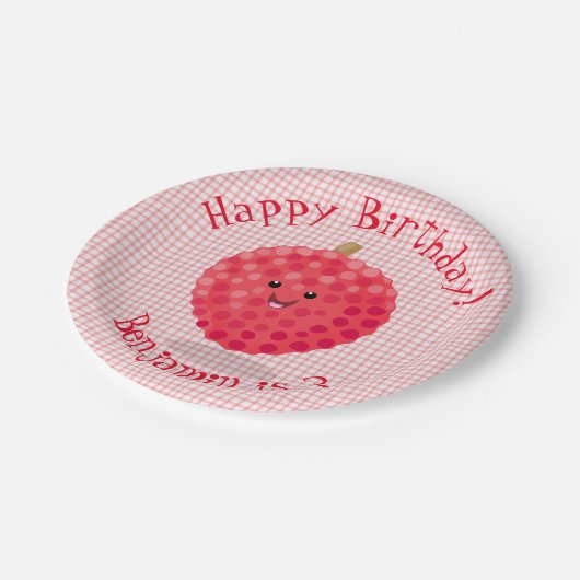 Cute roze lychee cartoon afbeelding papieren bordje (Gekanteld)