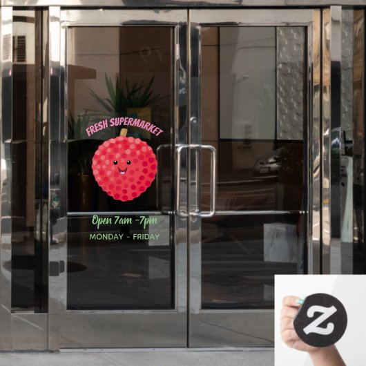Cute roze lychee cartoon afbeelding raamsticker (Kantoordeur)
