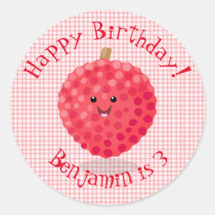 Cute roze lychee cartoon afbeelding ronde sticker