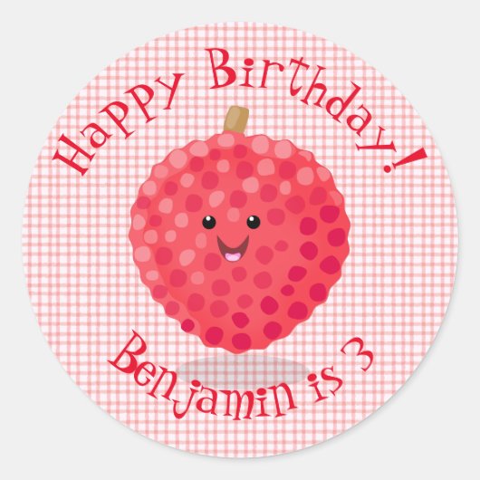 Cute roze lychee cartoon afbeelding ronde sticker (Voorkant)