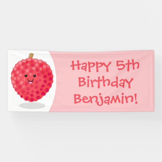 Cute roze lychee cartoon afbeelding spandoek (Horizontaal)