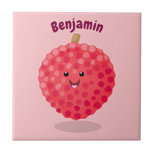 Cute roze lychee cartoon afbeelding tegeltje (Voorkant)