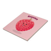 Cute roze lychee cartoon afbeelding tegeltje (Zijkant)