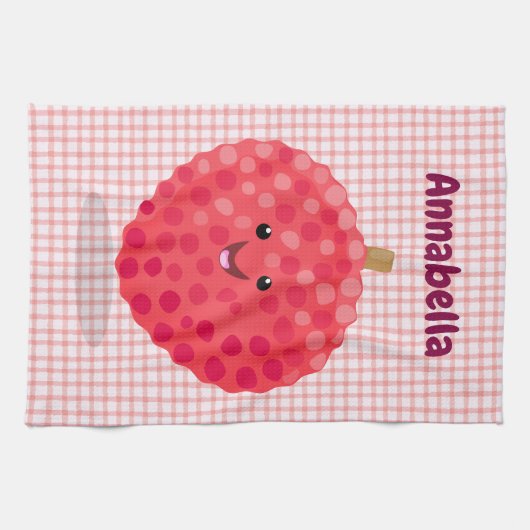 Cute roze lychee cartoon afbeelding theedoek (Horizontaal)