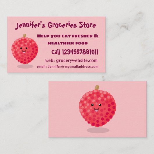 Cute roze lychee cartoon afbeelding visitekaartje (Voorkant / Achterkant)
