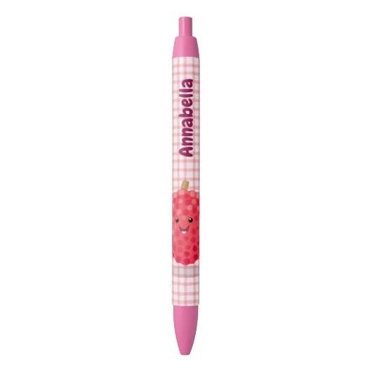 Cute roze lychee cartoon afbeelding zwarte inkt pen (Voorkant Verticaal)