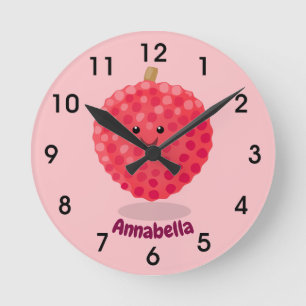 Cute roze lychee cartoon illustratie ronde klok