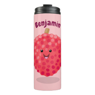 Cute roze lychee cartoon illustratie thermosbeker